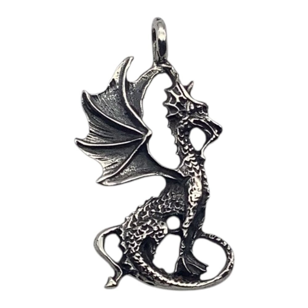 Silver Tone Dragon Pendant‎ Mythical Design 3cm Unisex Elegant Jewelry Accessory